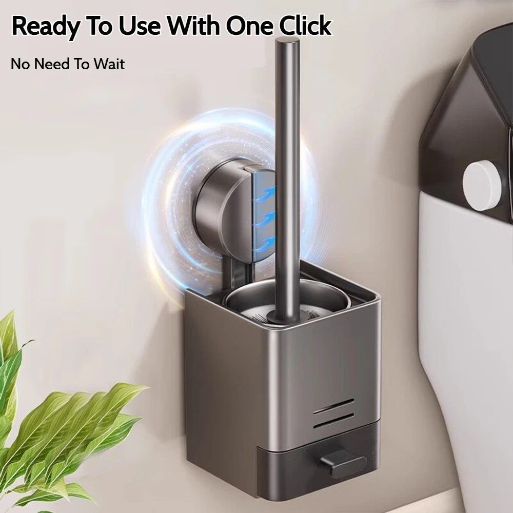 Grey/White Suction Cup Toilet Brush Wall Mounted Space Aluminum Bathroom Toilet Brush Holder Cleaning Tools Bathroom Accessories