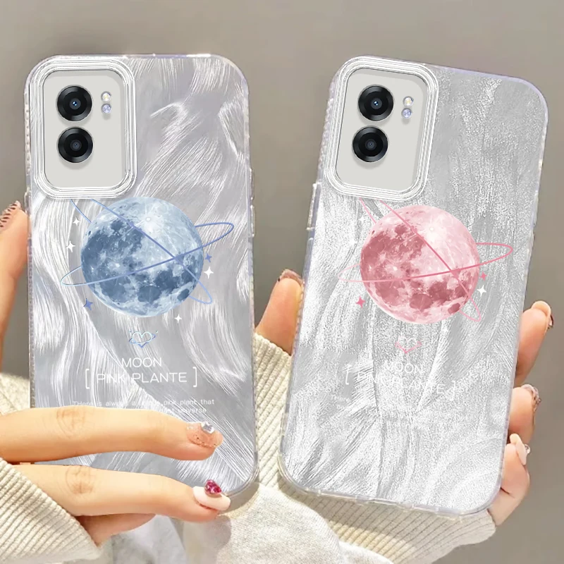 Lonely Moon Planet Cool For OPPO A79 A78 A58 A38 A16 A60 A53 A92 A72 A52 A74 A55 A54 A94 5G Feather Yarn TPU Phone Case