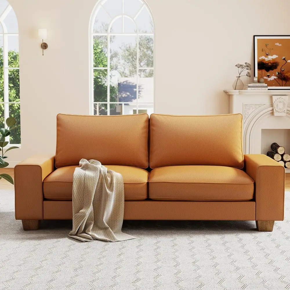 

Modern Faux Leather Sofa, Large Couch with Spring Cushions amp Solid Wood Frame, EasytoClean Removable Cover, Spacious Living R