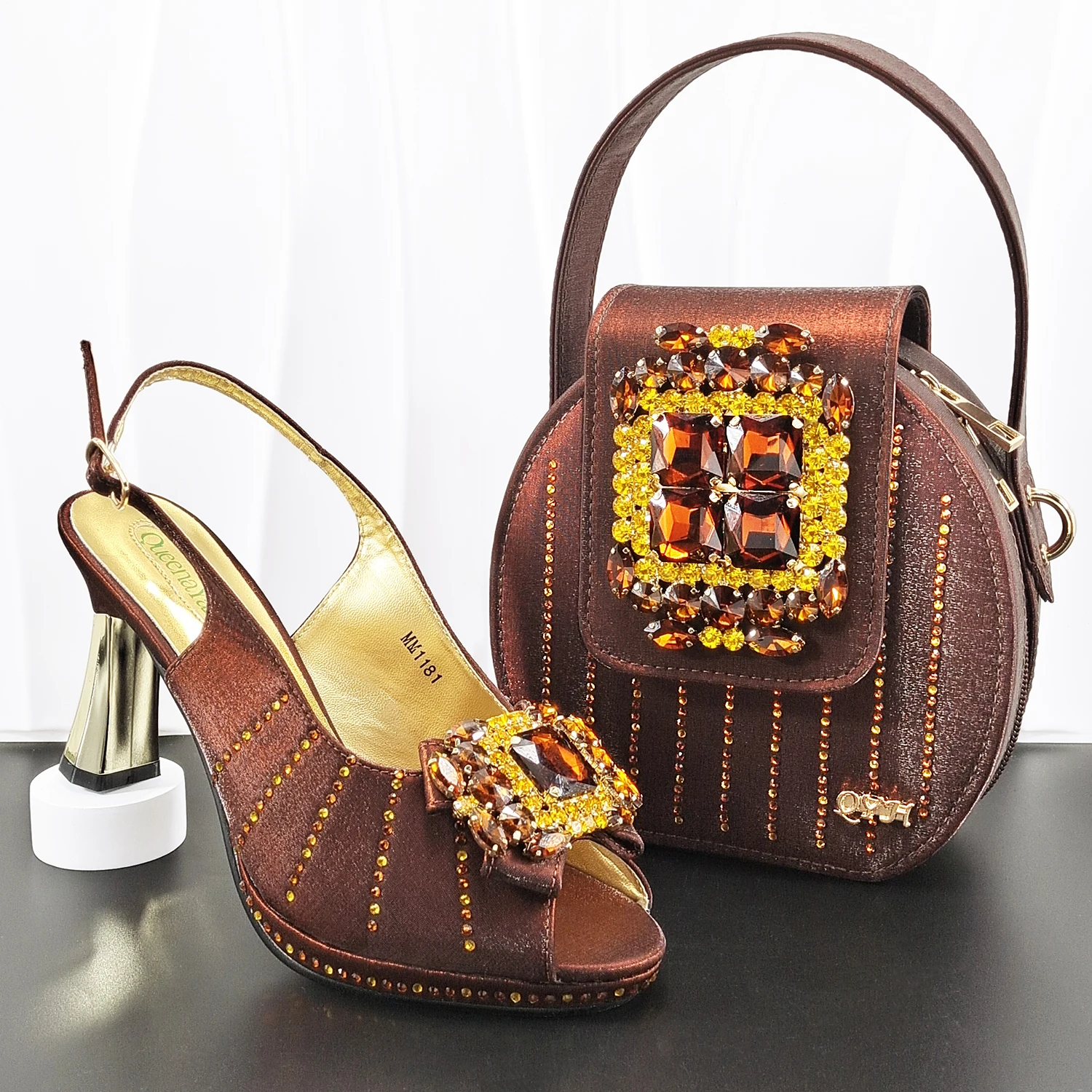 doershow Conjuntos de zapatos y bolsos italianos para fiestas nocturnas con piedras, bolsos de cuero italiano a juego con las bolsas! HB1-1