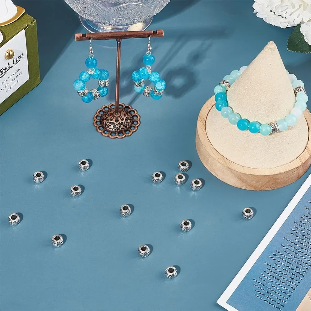 1 صندوق 150 قطعة 3.5 مللي متر ثقب كبير خزر عازل 8 مللي متر الفضة الأوروبية Rondelle حبة السائبة العتيقة عمود معدني برميل حلية صنع عدة #4