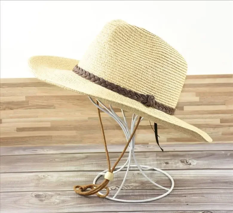 New XL Big Size 62cm Panama Jazz Straw Hat for Women Men Dig Out Summer Beach Sun Hat Windproof Folding Rope UV Protection Hat