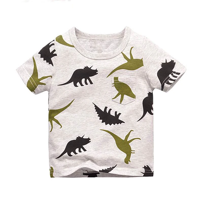 Little maven 2024 Boys T Shirts Dinosaur Print Children\'s T Shirts Summer Baby Boys Short Sleeve Shirts for Kids Tops Tees Shirt