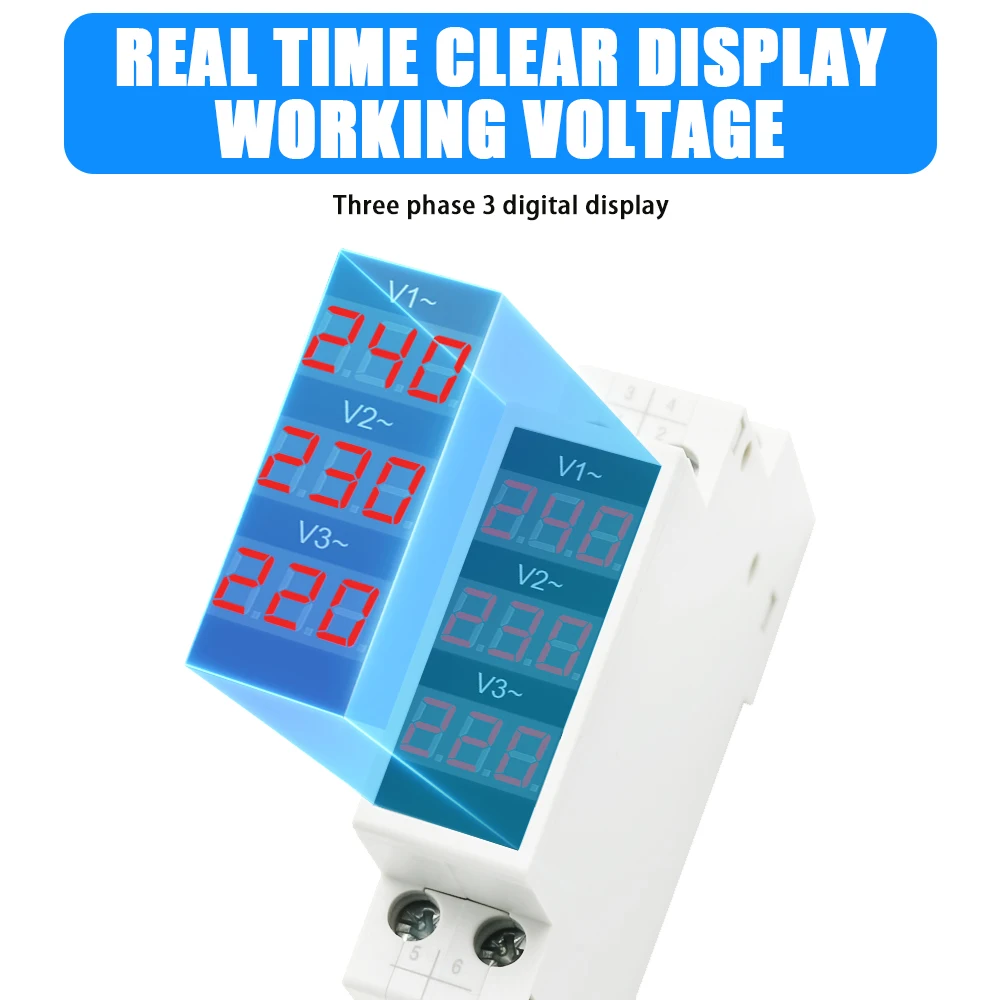 18MM Din Rail Mount Three Phase Voltage Meter AC 80V-500V Mini Modular Voltmeter Gauge Indicator LED Digital Display 220V 380V