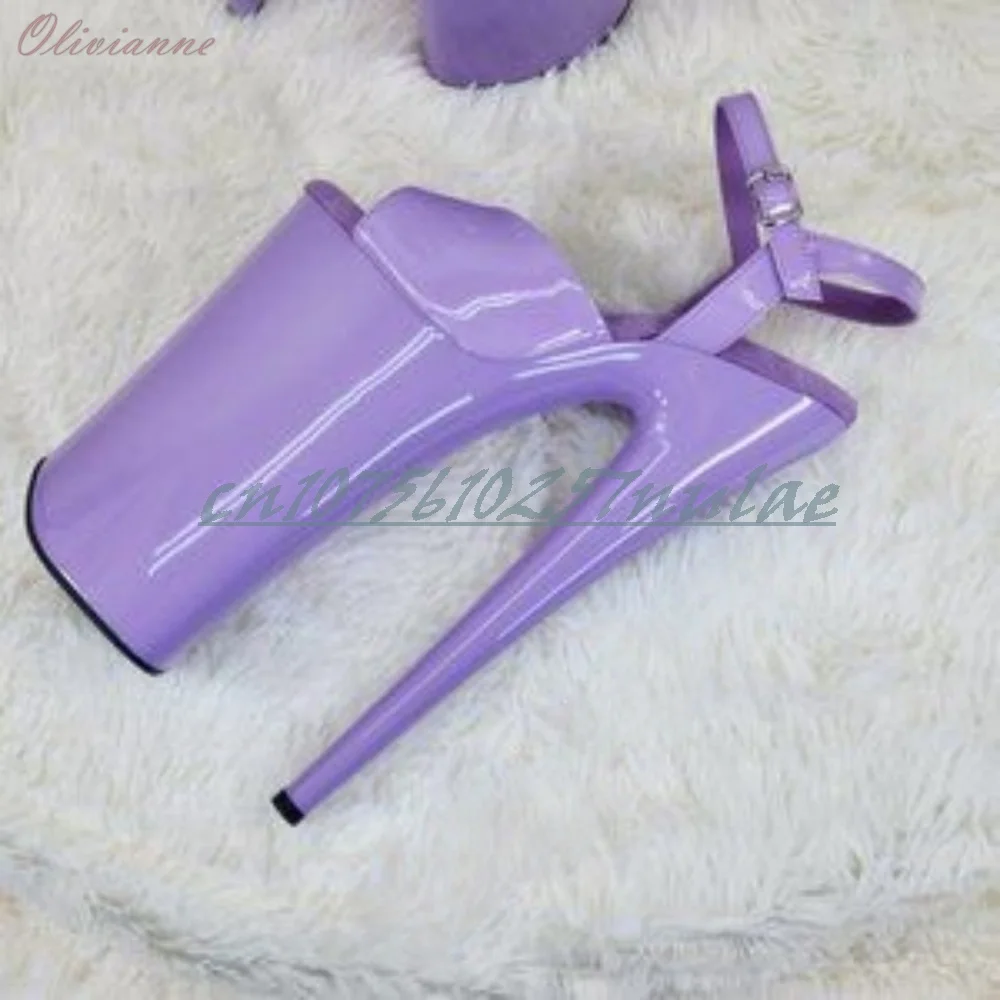 Light Purple Color Extreme Stiletto High Heel Sandals Peep Toe Patent Leather 26cm Dance Heel Super Platform Women Dance Shoes