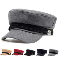 Fashion White Buckle Lace Army Cap Spring Autumn Sailor Hats Black Ladies Beret Caps Men Flat Top Captain Military Caps