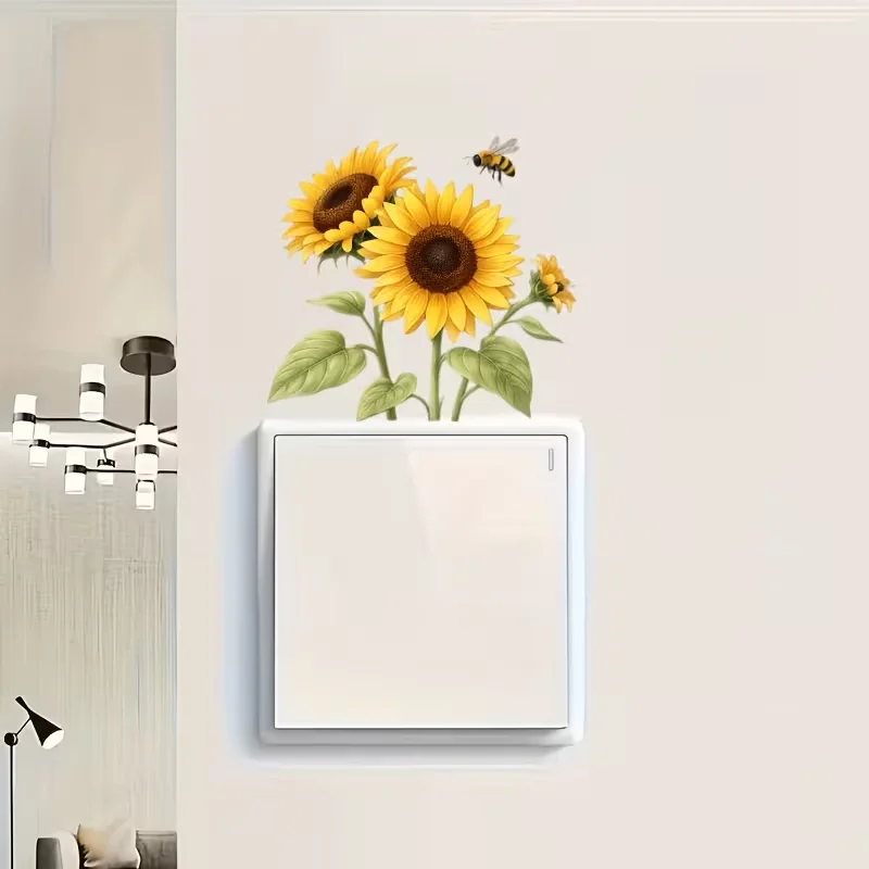 1pc Sunflower Bee Pattern Switch Stickers Waterproof Bedroom Living Room Wall Decoration Stickers