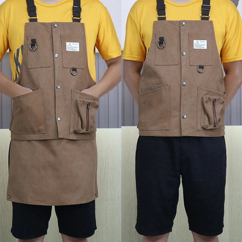 Outdoor Detachable Long Short Adjustable Apron for Men and Women, Thickened Canvas, Electrician and Carpenter, Multi-Pocket Tool