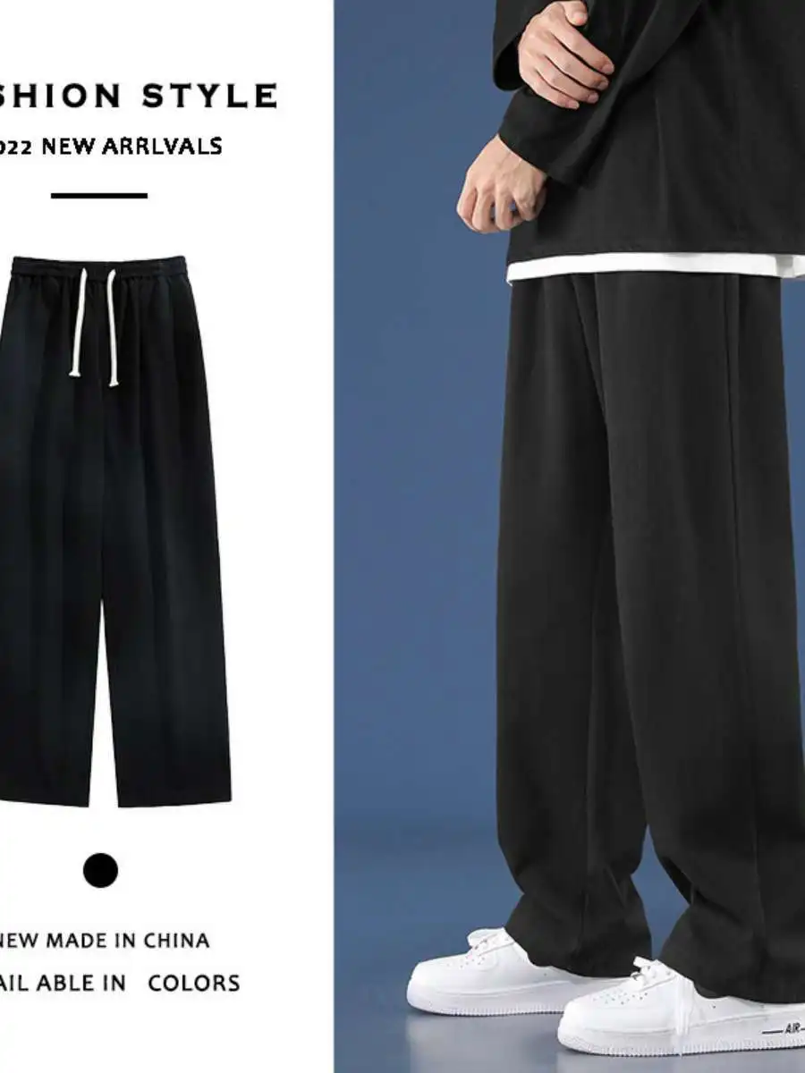 

Мужские повседневные прямые брюки свободного кроя для весны, лета и осени, спортивные длинные брюки в уличном стиле с высокой талией, без эластана