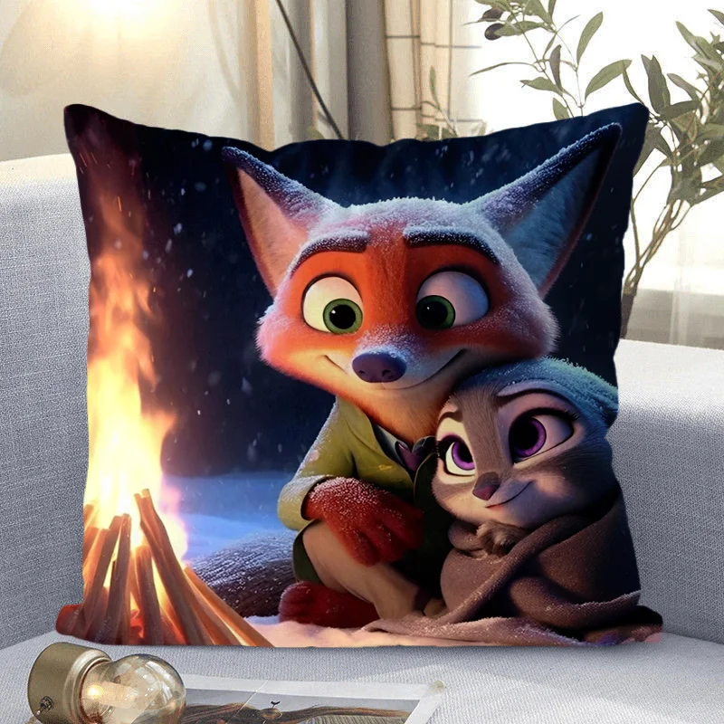 Disney-Wide Cartoon Imprimir Fronha Quadrada, Zootopia, Judy, Hopps, Nick, Bonito, Sofá de Casa, Almofada, Capa Protetora, Decoração