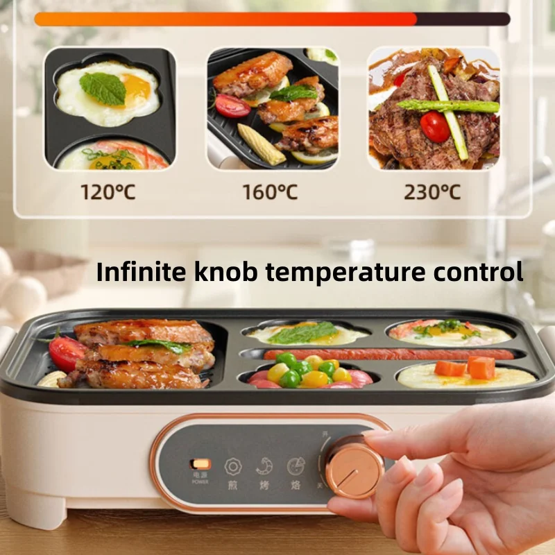 ماكينة صنع الإفطار بقوة 220 فولت مع وظائف 3 في 1، وطلاء غير لاصق، وأطباق سهلة التنظيف، مثالية للبيض والفطائر والنقانق