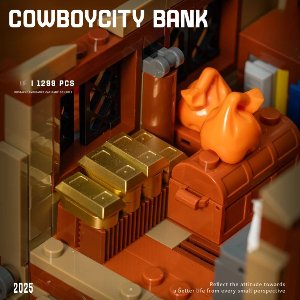 MOC الغربية كاوبوي تاون بنك اللبنات مجموعة الصحراء الغربية العمارة منزل الإضاءة فكرة لعب للأطفال هدايا عيد ميلاد