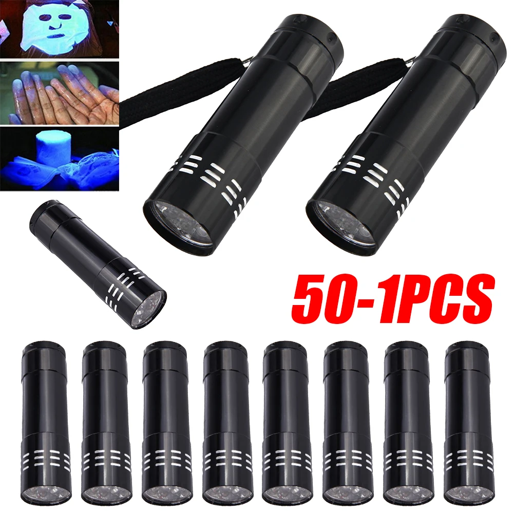 9 LED Ultraviolet LED Flashlight Waterproof 395nm Handheld Ultraviolet Detector Portable for Fluorescent Agent/ Currency Test