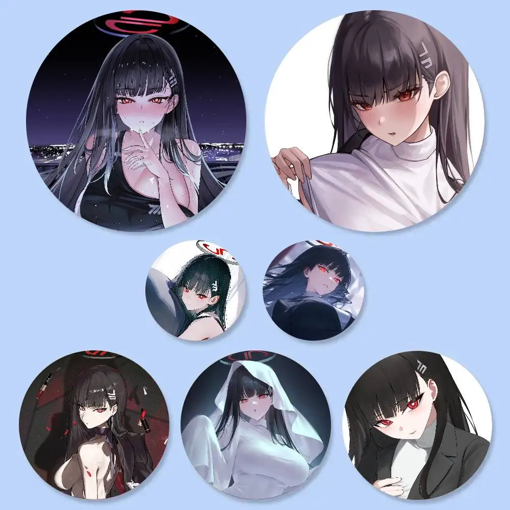 Tsukatsuki Rio Anime Game B-Blue Archive Badge Tinplate Meme Round Brooch For Hat Bag Creative Lapel Jewelry Accessories Gifts