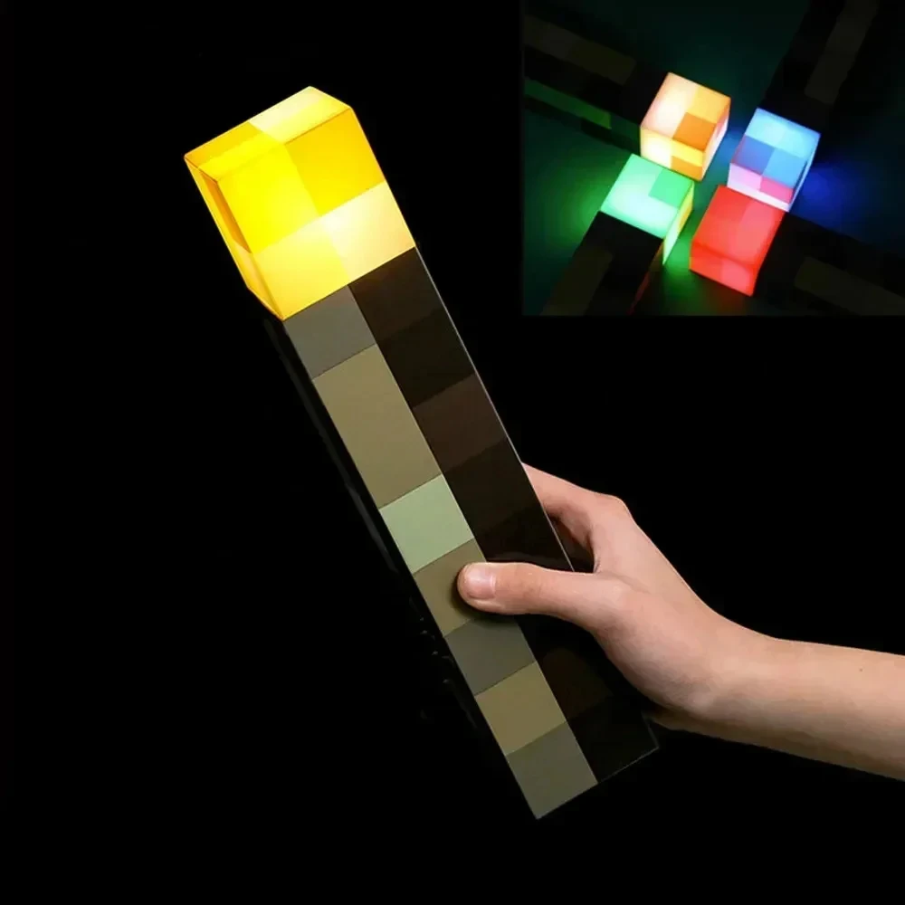 Minecraft Brownstone Torch Lamp Figure 4 Colors Bedroom Decorative Light LED Night Light USB Charging with Buckle Kids Toy Gift