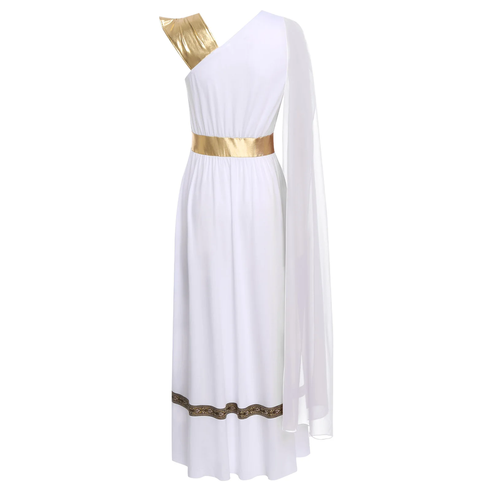 ชุดเดรสทูนิคสำหรับการแสดงบทบาทสมมติราชินีอียิปต์โบราณยุคเรอเนซองส์สำหรับผู้หญิง ชุดโทกาสตรีโรมันสีทองสำหรับชุดแฟนซีฮาโลวีน