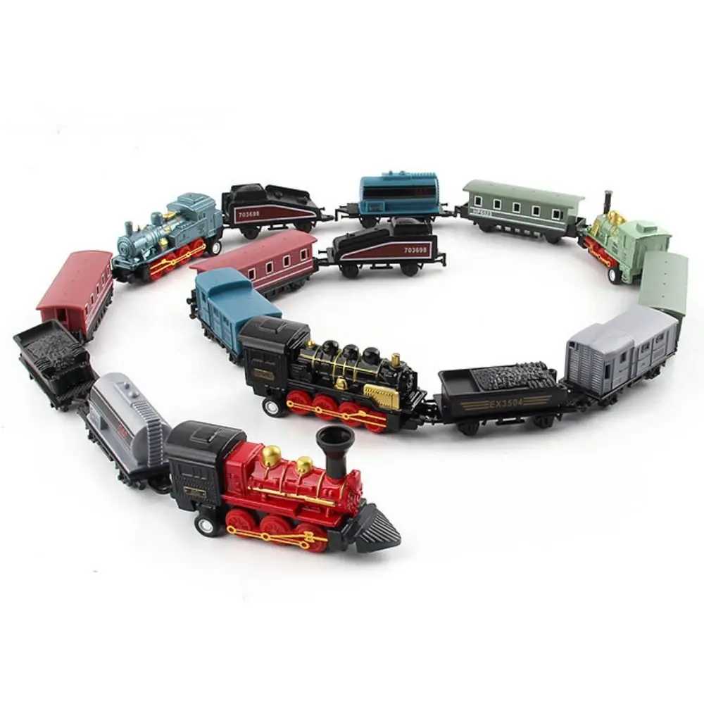 Retro Vapor Train Toys Set para Crianças, Pull Back Modelo, Veículos Automóveis, Diecast 1:60 Liga Brinquedo Presente de aniversário para Meninos