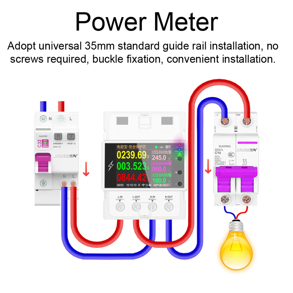 AT4PW Tuya WIFI Din Rail Smart Switch Remote Control AC 220V 110V BT Digital Power Energy Volt Amp Kwh Frequency Factor Meter