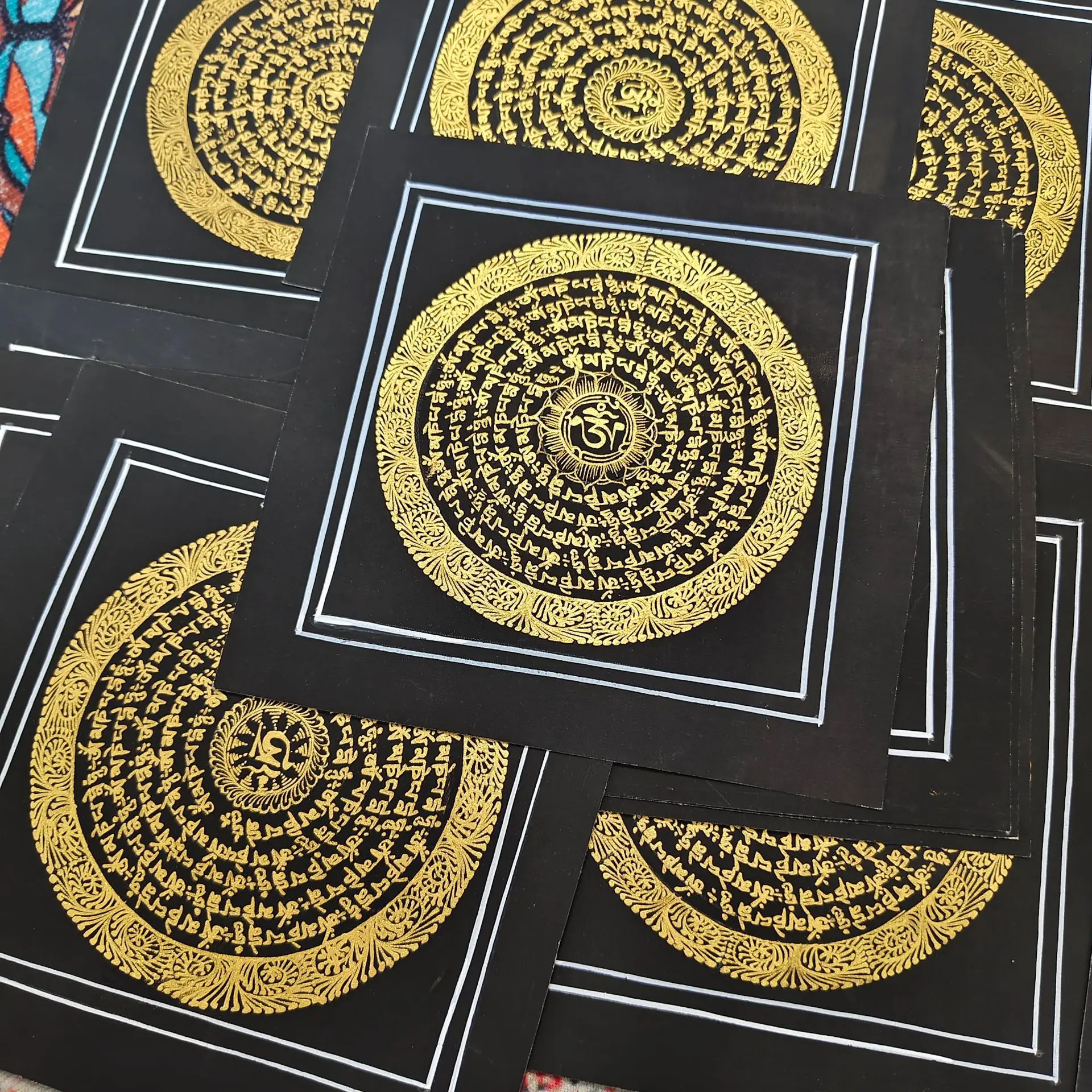 Black Gold Thangka Om Mani Padme Hum Mandala Tibetan Scripture Wall Art Oriental Meditation Decor Hanging Painting Home Ornament