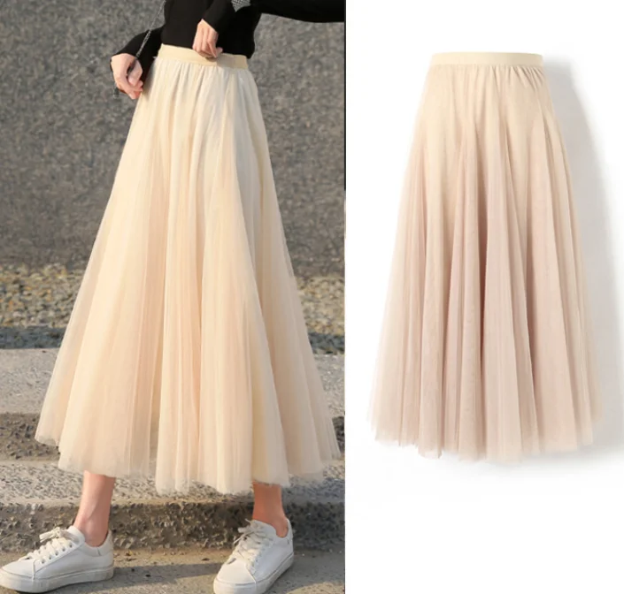 The new 2023 white gauze pleated skirt fairy skirts girl in the veil long dress dance skirt square dance