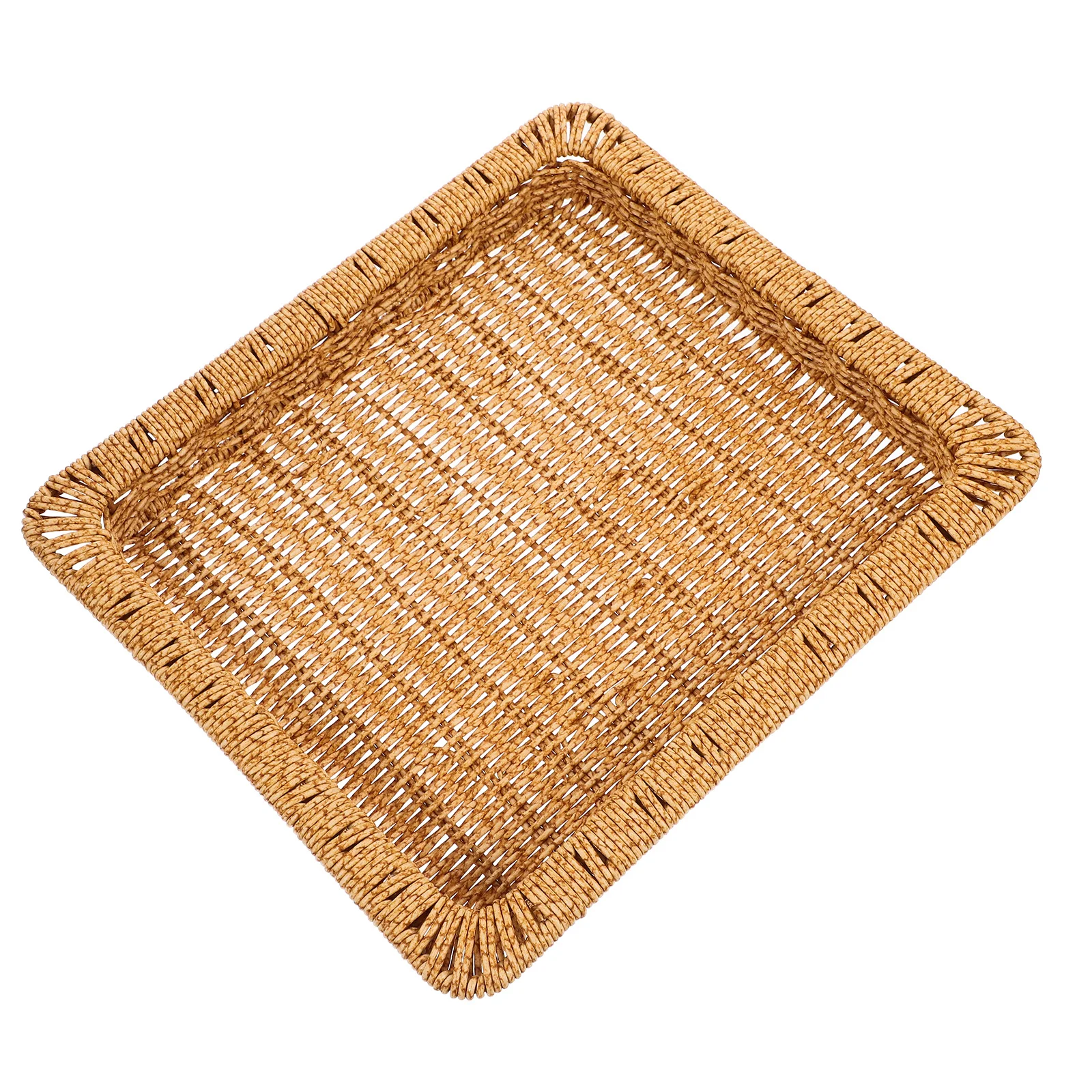 

1pc Storage Basket Lid Tray Plastic Woven Food Plate Imitation Rattan Design Multi-Use Serving Tray For Fruit Bread Snacks