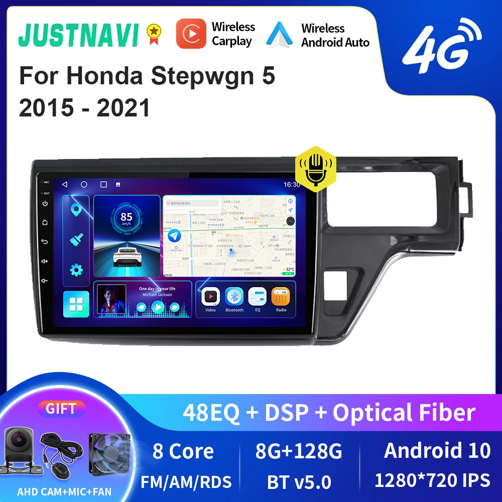 

JUSTNAVI QT10 Wireless CarPlay Android Auto Radio For Honda Stepwgn 5 2015 - 2021 Stereo Car Multimedia Video Player GPS DVD BT