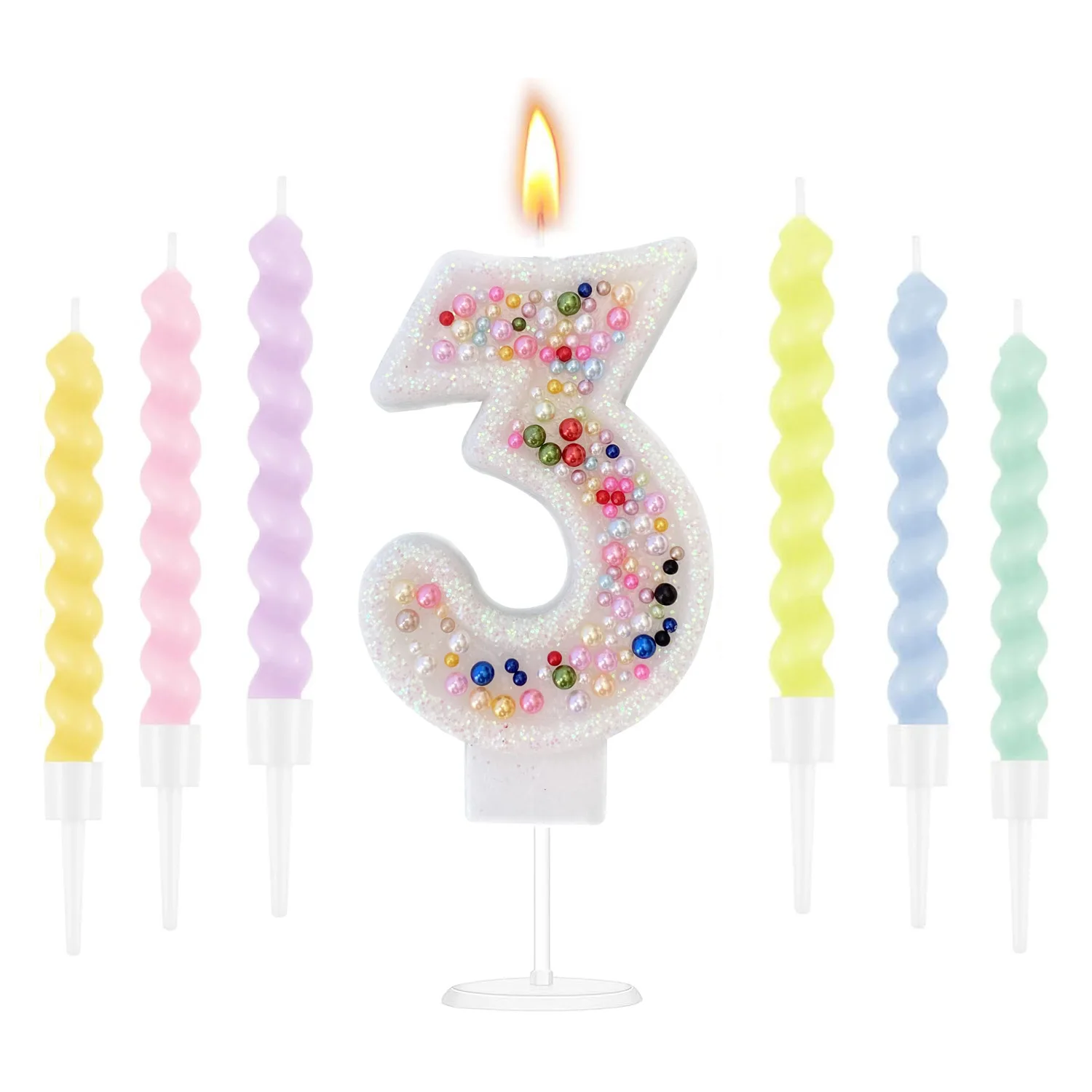 7 velas de fiesta para pastel, juego de velas de cumpleaños en espiral de macarrón, velas de pastel para niña, niño, bebé, mujer, decoraciones de cumpleaños