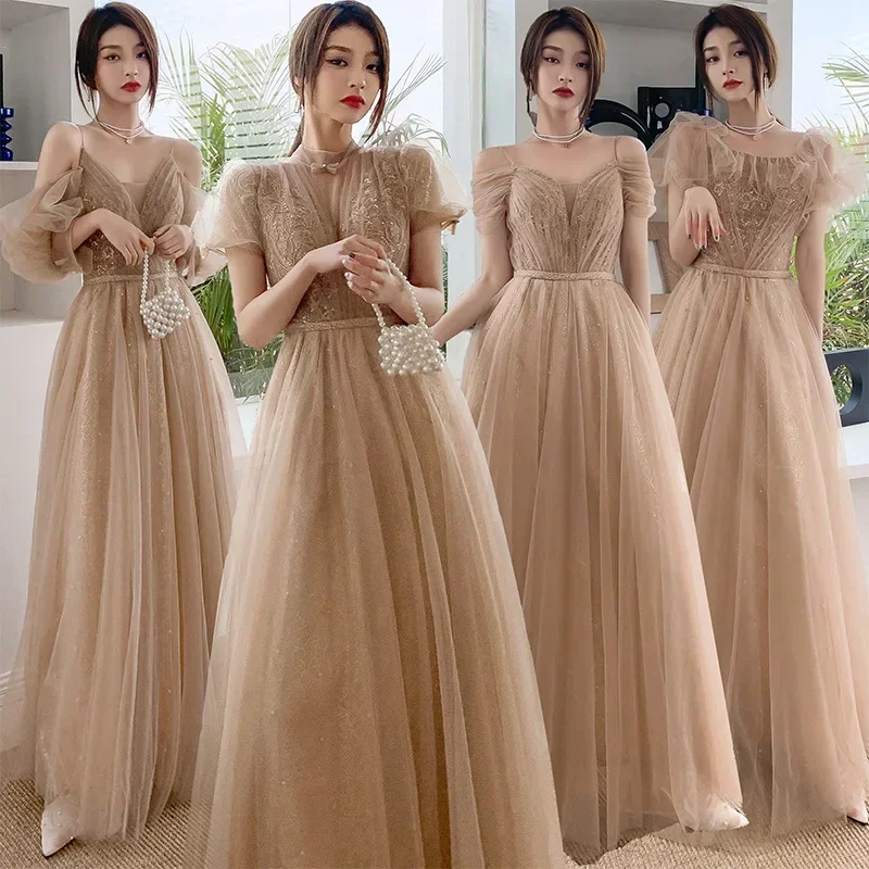 Wedding Party Bridesmaid Dress for Women Gown Solid Beading Mesh Evening Long Dresses Elegant Ladies Banquet Prom Vestidos 2024