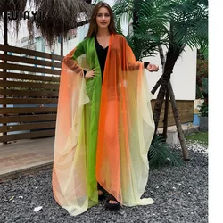 WINYI Gradient kimono Bikini Cover-ups Elegant dress Perspective sexy loose Holiday beach outfits for women free size Cardigan