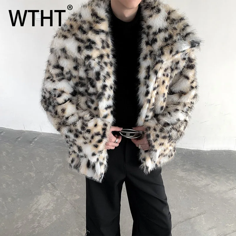 

WTHT Fashion Men's Leopard Print Thicken Faux Fur Coats Trendy Turn Down Collar Long Sleeves Jackets Male 2025 Autumn 2A2285