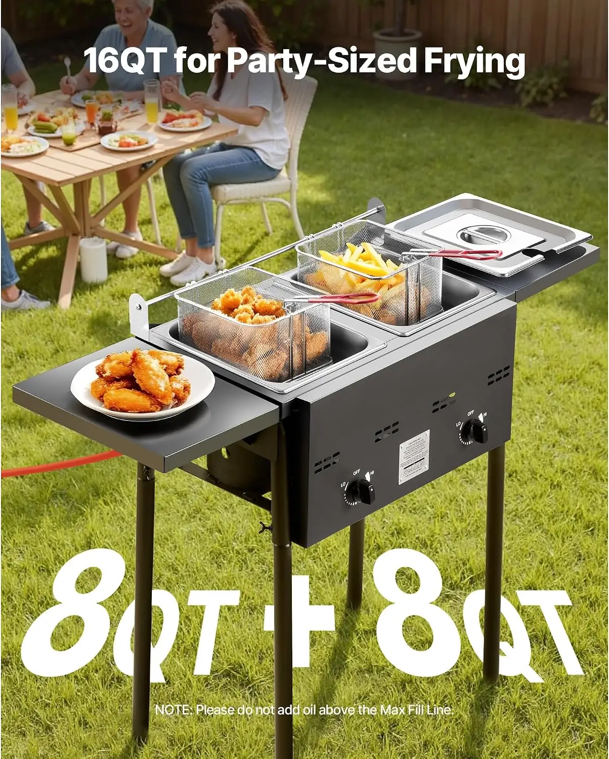Outdoor Propane Deep Fryer, Double Burners Commercial Fryer, 16 Qt Stainless Steel Cooker with Removable Baskets & Lids & Tanks,
