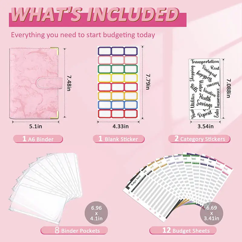 PU หนัง Budget Binder เงินสดซองกระเป๋าซิปขนาดเล็กภาษาฝรั่งเศสคํา Budget POUCH Binder สําหรับประหยัดเงิน A6 Planner Organizer