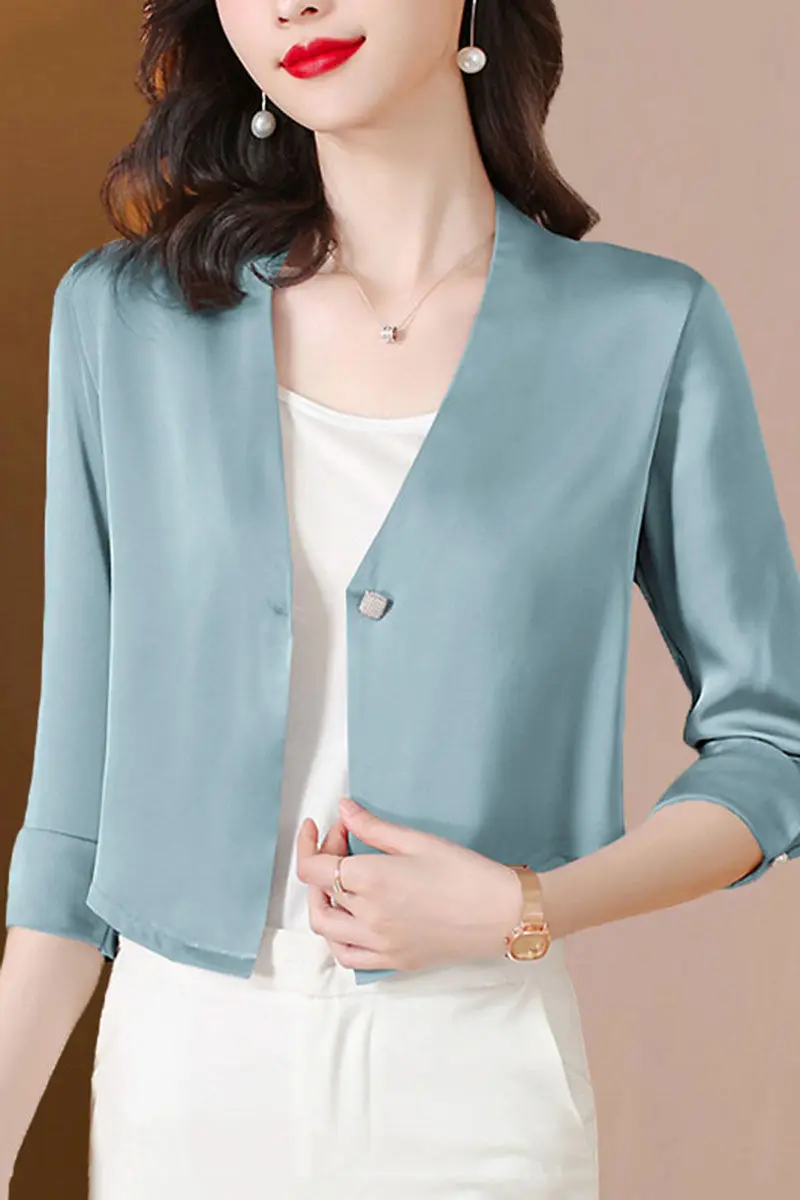 

Insozkdg Women Suit Coat Thin Silk Acetate Satin Short Blazer Women Tops Summer Mulberry Silk Sunscreen Clothing Shawl Cardigan