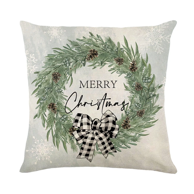 Funda de almohada de lino de Feliz Navidad, cubierta de cojín de sofá de 45x45cm, decoraciones navideñas de invierno para el hogar, árbol, ciervo