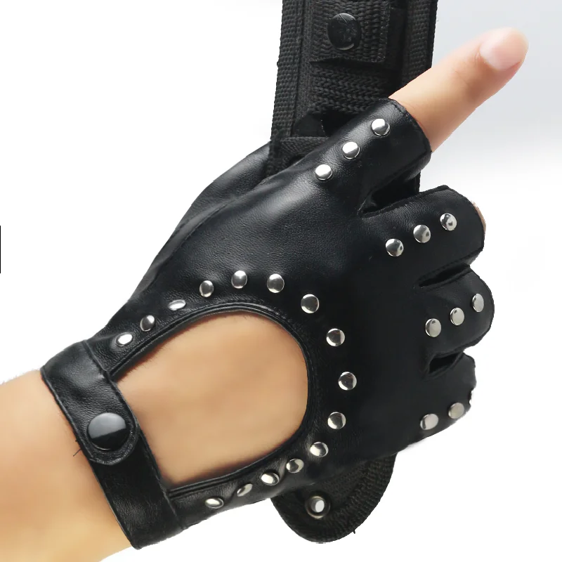 Leather Half Finger Performance Gloves Male and Female Performance Motorcycle Punk Street Dance Personalized Fashion Trend Photo