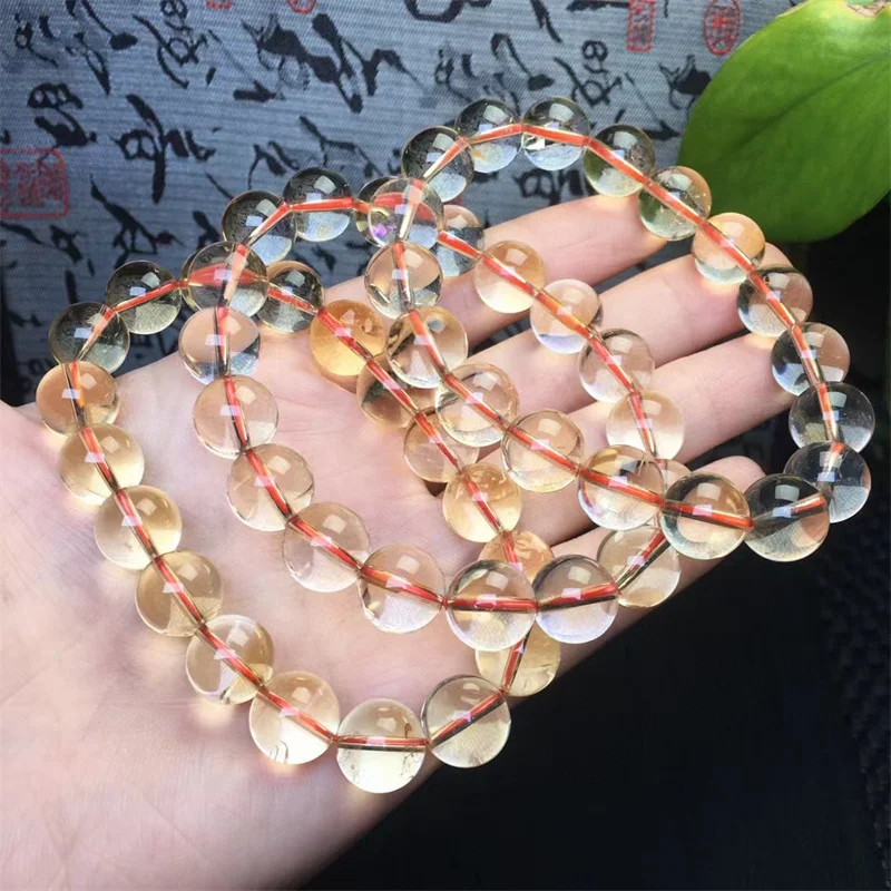 10MM Natural Citrine Bracelet Energy Crystal Aura Healing Fengshui Gemstone Yoga Elastic Couple Jewelry 1PCS