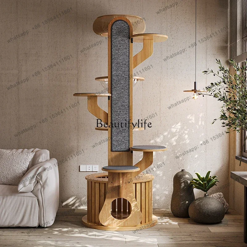 56Solid wood cat climbing frame nest scratching column jumping platform cat tree integration
