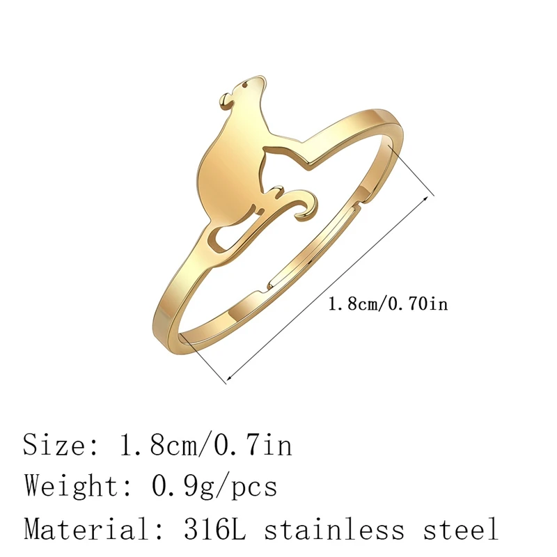 Kinitial Cute Animal Mouse Rings Women Stainless Steel Jewelry Cartoon Adjustable Knuckle Ring Bague