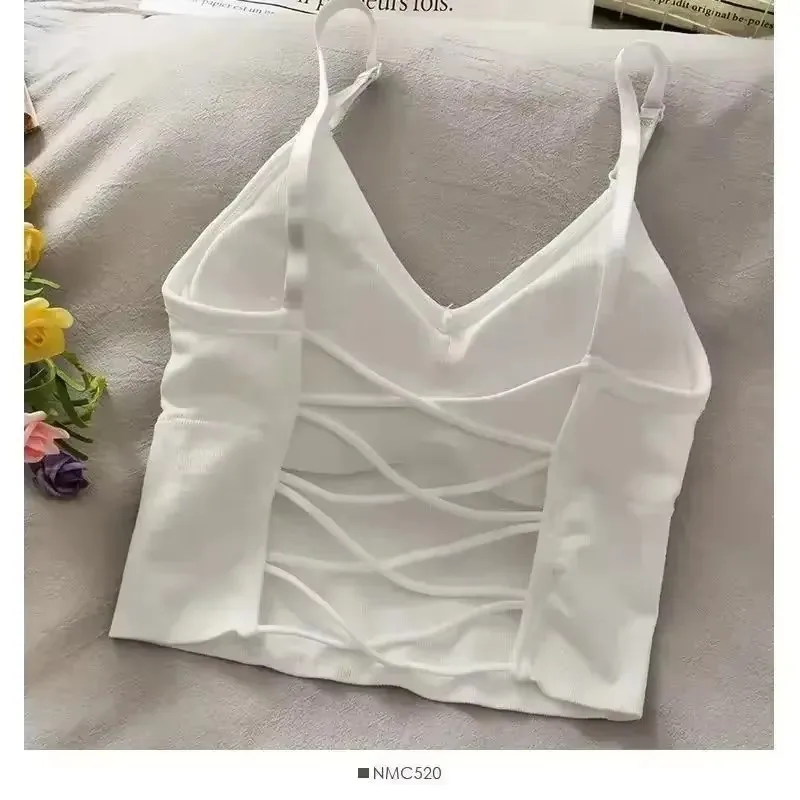 

Womens Tops Sexy Tank Top Women Built in Bra Solid Color Camis for Women Crop Top Off Shoulder Sleeveless Camisole 2024 New
