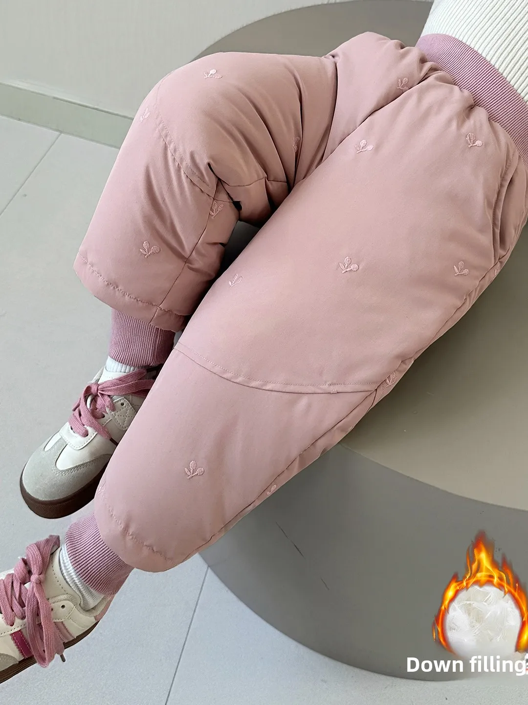 

Зимние хлопковые брюки Thiened Fce на подкладке с вышивкой вишневого пуху для девочек, длинная прямая верхняя одежда с высокой талией, не съемная