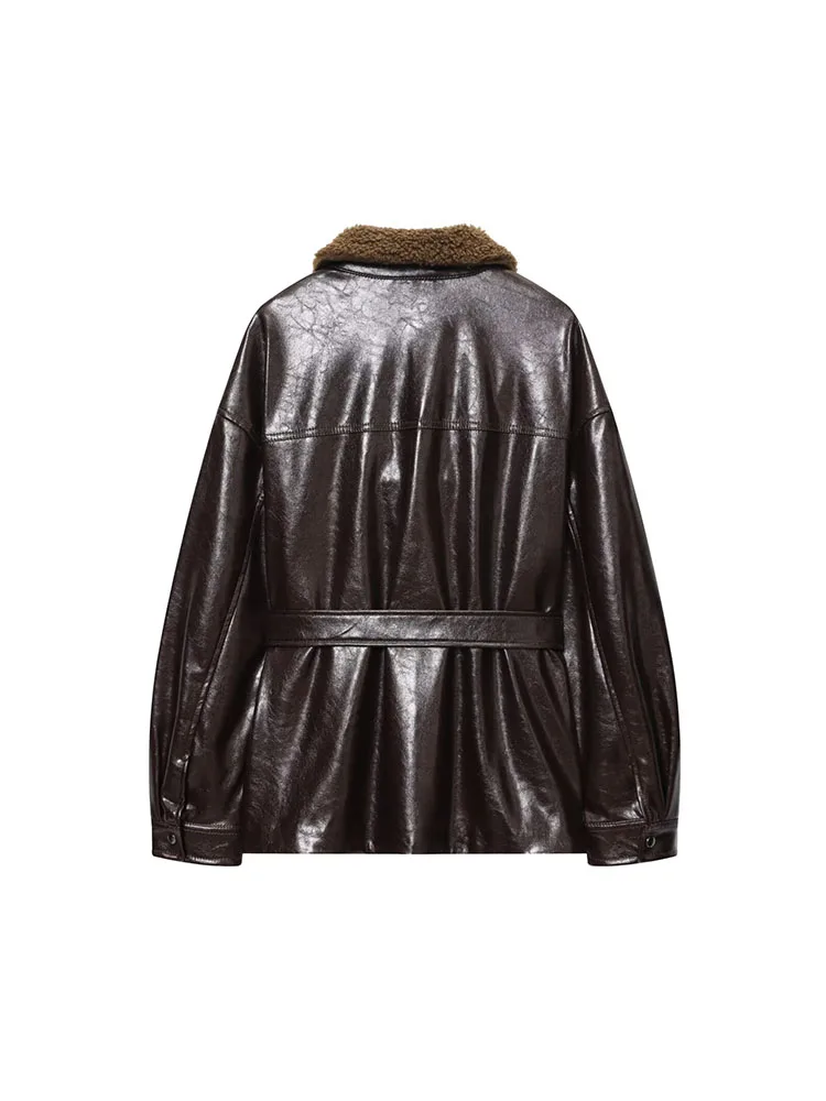 2025 frauen Winter Jacken Mäntel Casual Solide Gürtel Zipper Wolle Liner Taschen Weibliche Elegante Straße Jacke Oberbekleidung Kleidung