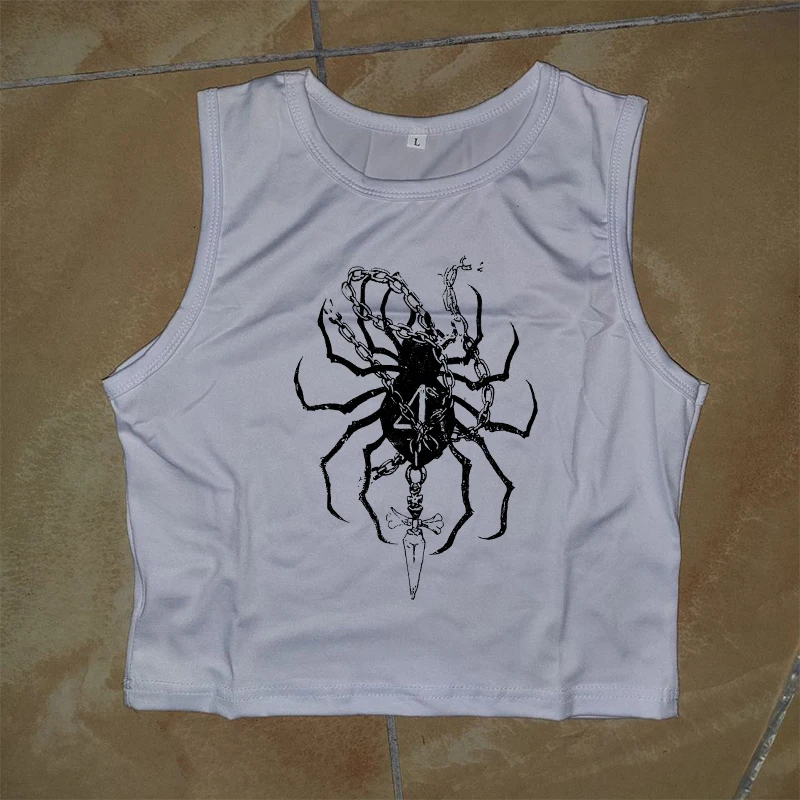 

Harajuku Vintage Aesthetics Baby Tees 2000s Creative Spider Pattern Printing T-shirts Y2k Style Streetwear Short Sleeve Crop Top