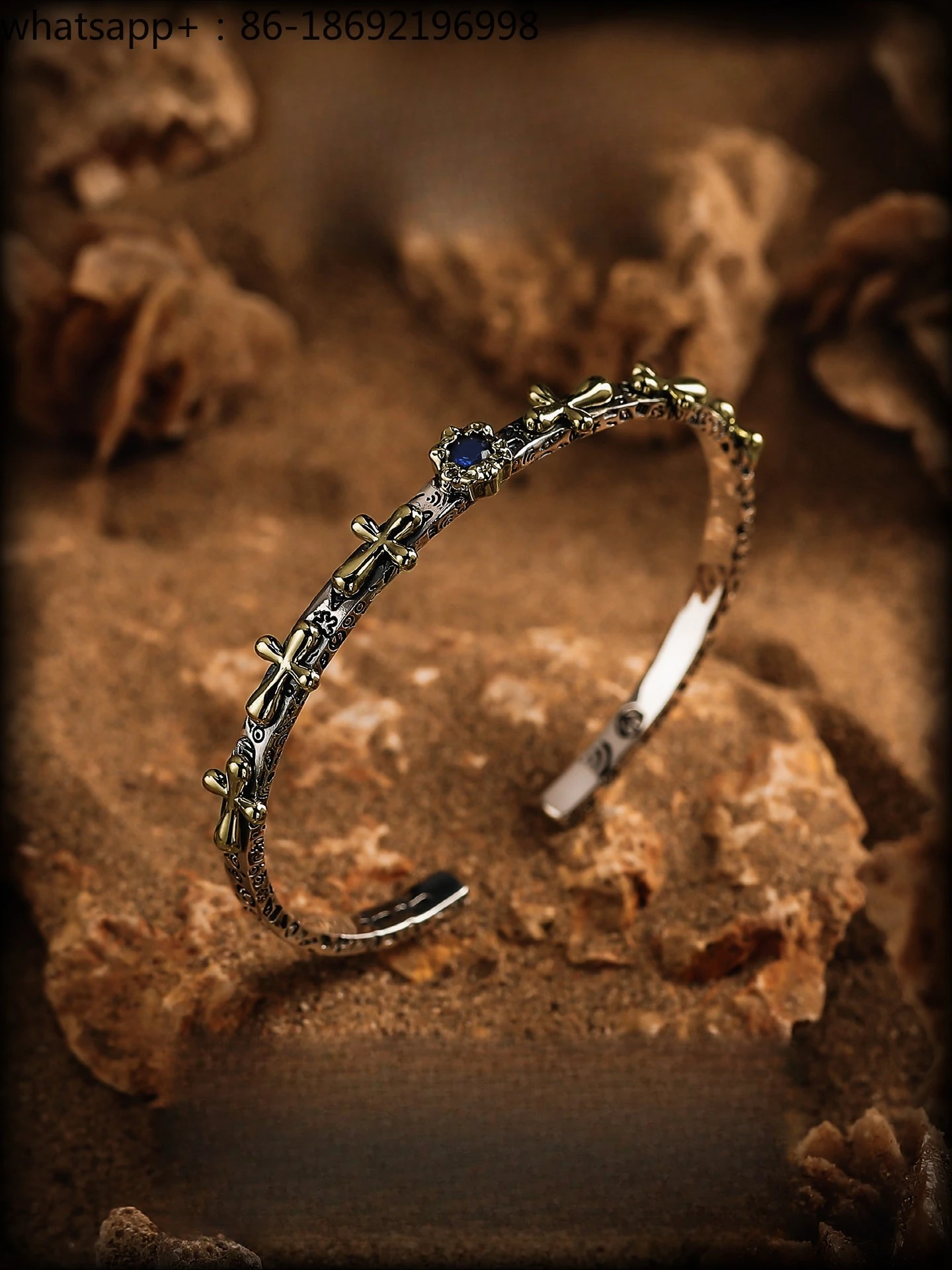 [Fantasy] Retro Cross 925 Silver Bracelet Men's Advanced Sense