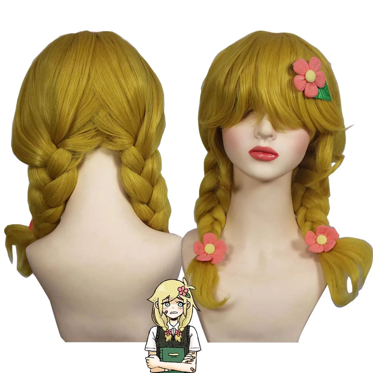 Women OMORI Basil Genderbend Cosplay Long Braid Blonde Wig Heat Resistant Synthetic Hair For Costume Party Comic Con