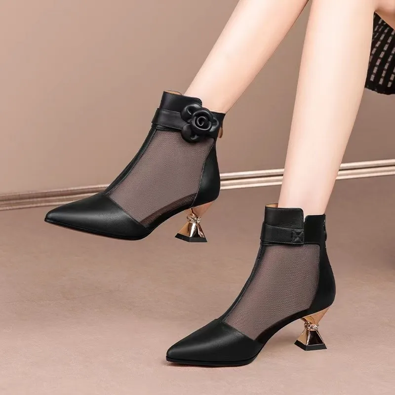 Fashion Thick Heel Women 39 Boots Pointed Toe Retro British Style Ladies Sandals Womens Mesh Breathable Shoes for Women Botas