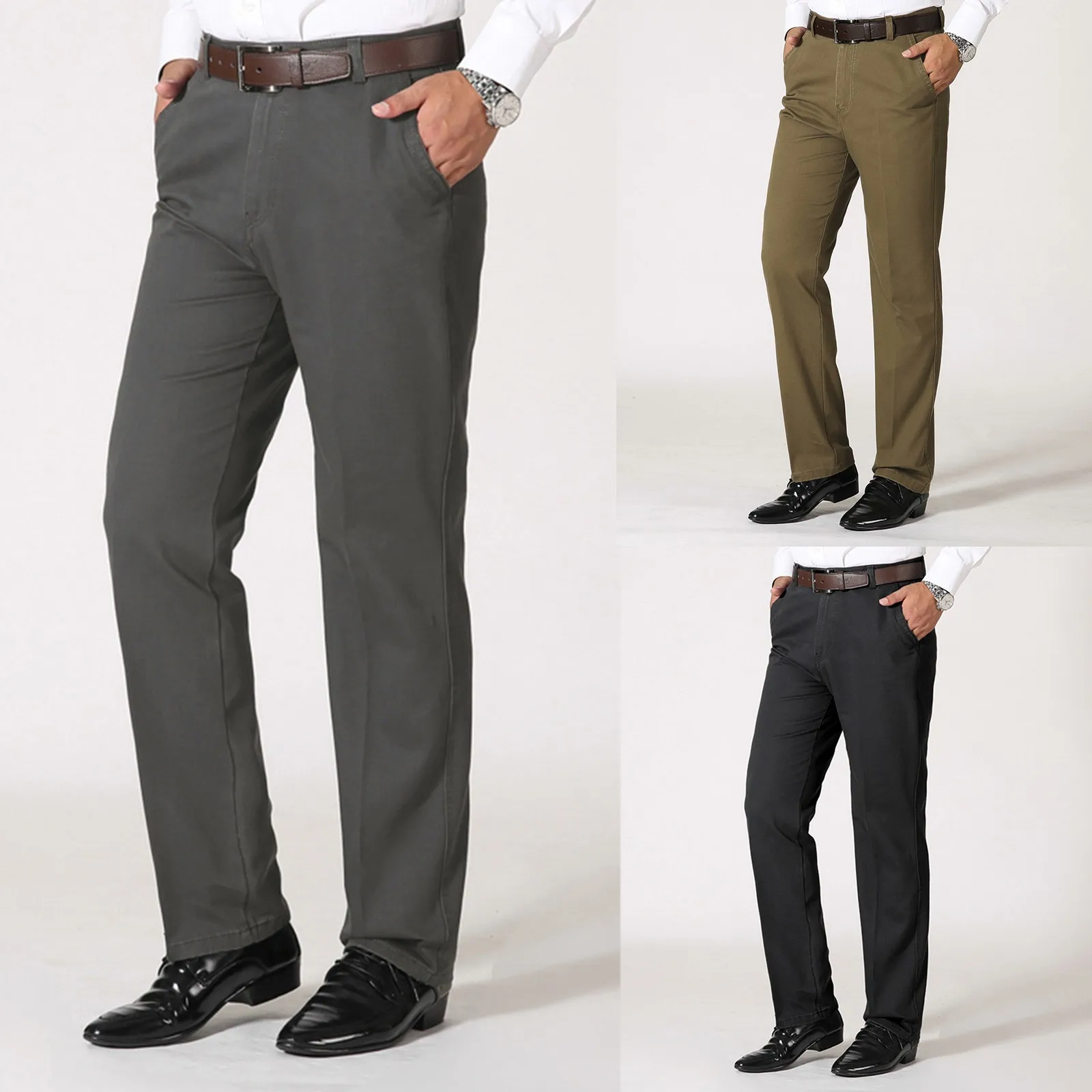 

Men'S Vintage Suit Pant Daily Casual Trouser Solid Color Full Length Pants Slim Pocket Zipper Pant Work Fashion Trouser