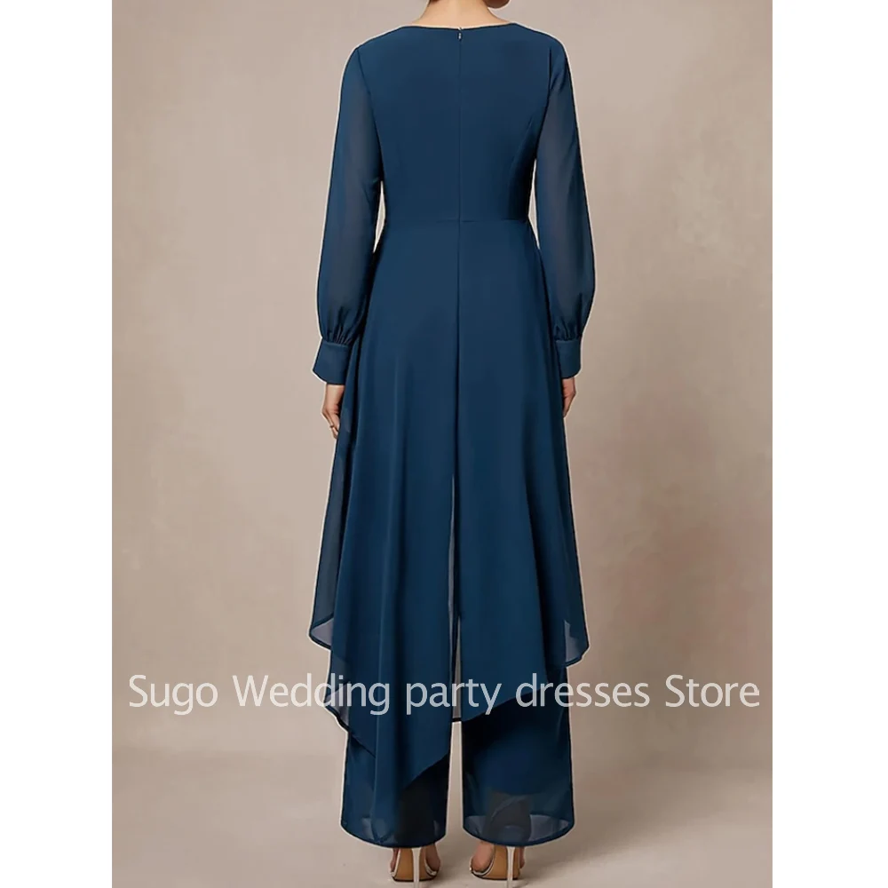 Tailleur pantalone eleganti personalizzati Abiti per la madre della sposa Abito da sposo in chiffon con scollo a barca alla caviglia 2025