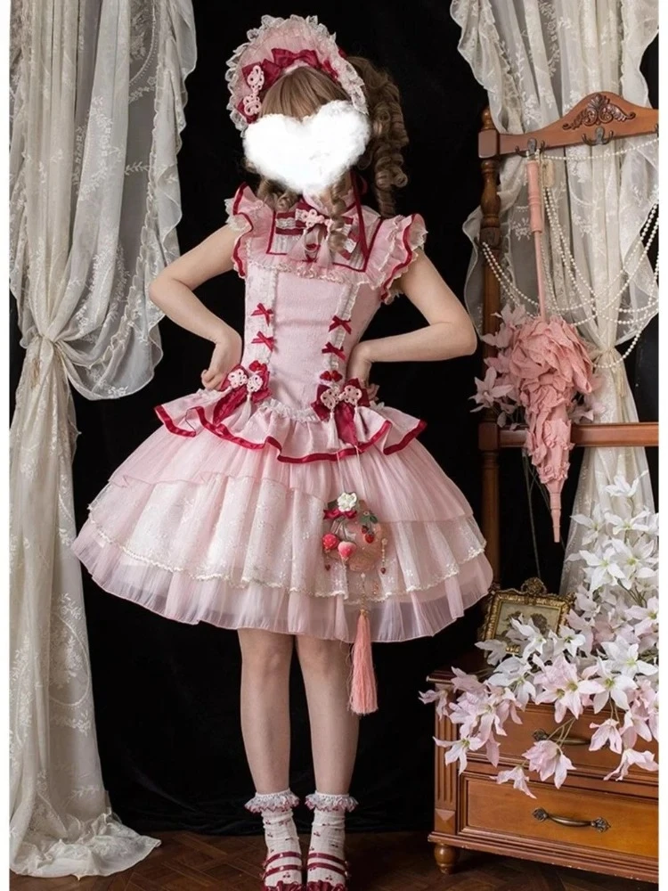 Y2k Bow Retro Birthday Party Dress Japanese Sweet Kawaii Lolita Elegant Princess Dress  Female Korea Fashion Chic Outfits 2025