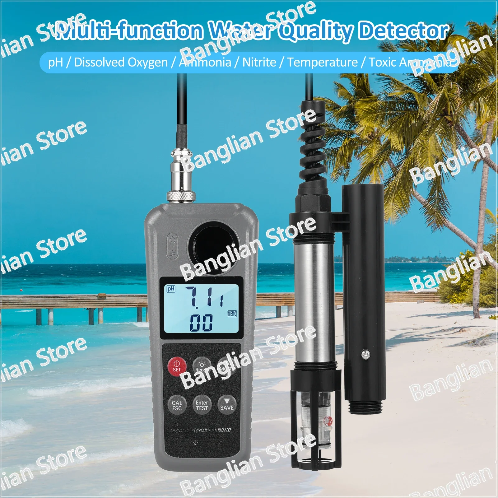 6-in-1 Digital Dissolved Oxygen Tester Water Quality Detector PH Value Temperature Ammonia Nitrogen Oxygen Meter