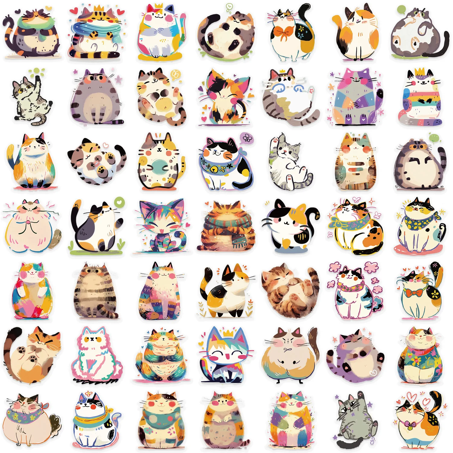 50pcs Cute Funny Cat Animal Cartoon Stickers DIY Scrapbooking Guitar Snowboard Motorcycle Luggage Toy PET Sticker